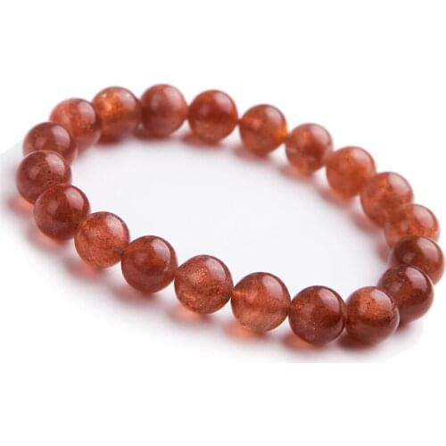 Wholesale 10mm Genuine Natural Gold Strawberry Quartz Crystal Round Bead Stretch Charm Bracelets For Women