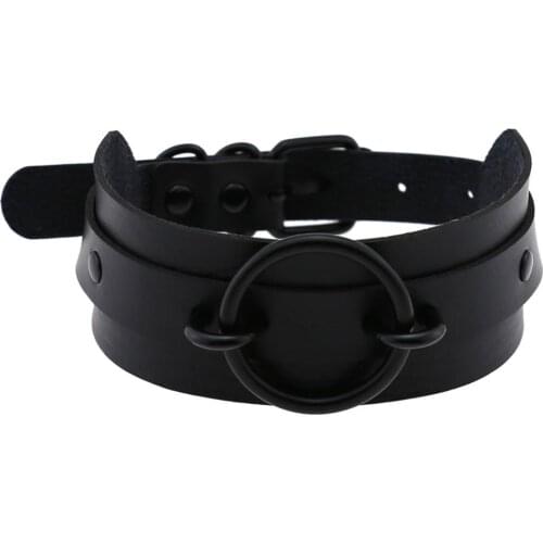 KMVEXO Black O-Round Metal Leather Choker Goth Punk Harajuku Collar Sexy Vegan Necklace Bondage Festival Nightclub Bar Jewelry
