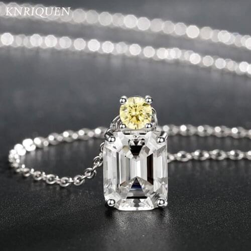 Real 925 Sterling Silver 8*10mm High Carbon Diamond Topaz Emerald Gemstone Pendant Wedding Engagement Necklace Jewelry for Women