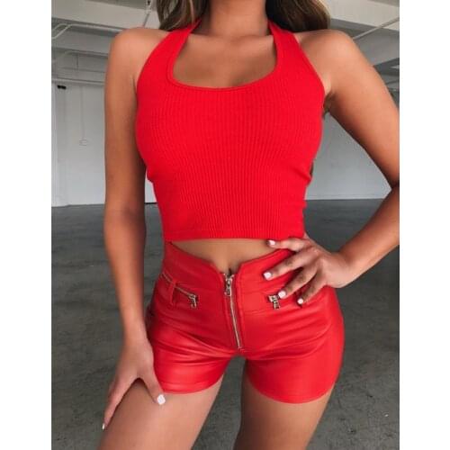 Sexy Women Ladies Solid Casual Halter Tank Tops Vest Bodycon Sexy Sleeveless Crop Tops Short Length Plus Size S-XXL