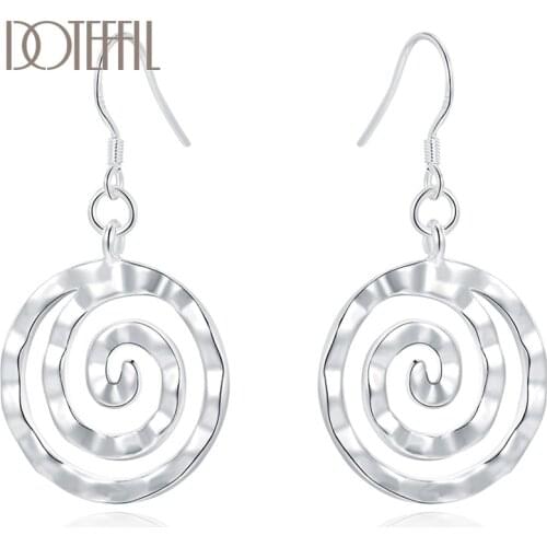 DOTEFFIL 925 Sterling Silver Circle Spiral Earring For Women Wedding Engagement Party Fashion Charm Jewelry