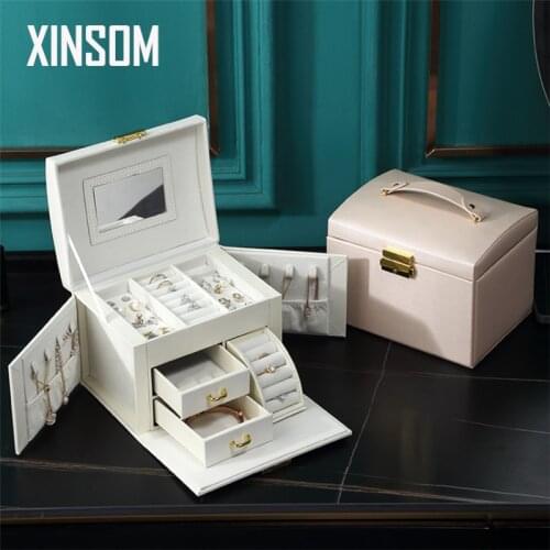 XINSOM Casket Jewelry Box Women High Capacity Necklace Earrings Rings Jewelry Packaging Display Organizer Portable Travel Case
