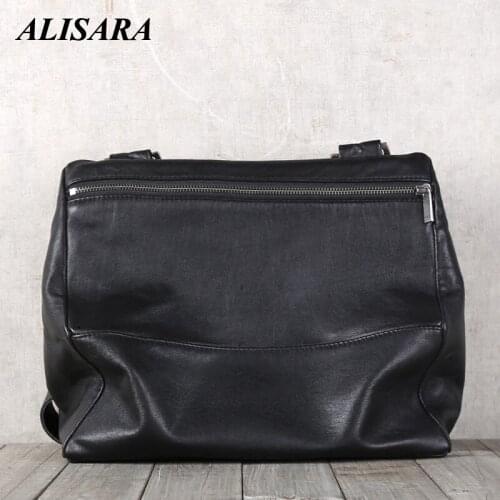Alisara Male Messenger Shoulder Bag First Layer Cow Leather High Quality Luxury Men Casual Satchles Organizer Crossbody Handbag