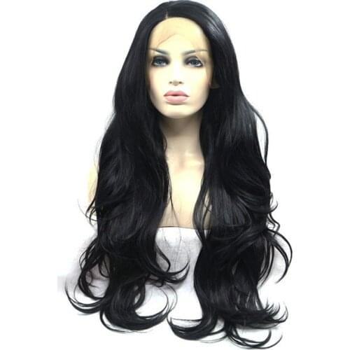 Sylvia Natural Black Long Natural Wave Synthetic Lace Front Wigs For Black women Heat Resistant Fiber Hair Wig
