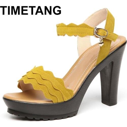TIMETANG Fashion Female Sandals Summer Faux Suede Womens High Heel Shoes High Heels Party Women Sandals Big Size 34-43