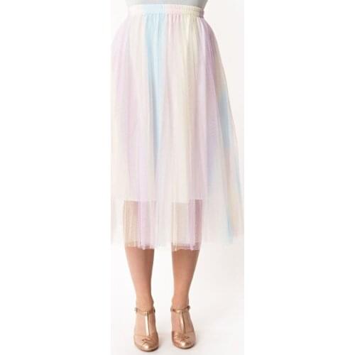 Colourful Rainbow Sipmle Cute Classic Skirt Tulle Elastic Tea Length Skirt Photograph To Birthday Party Skirt Custom Made