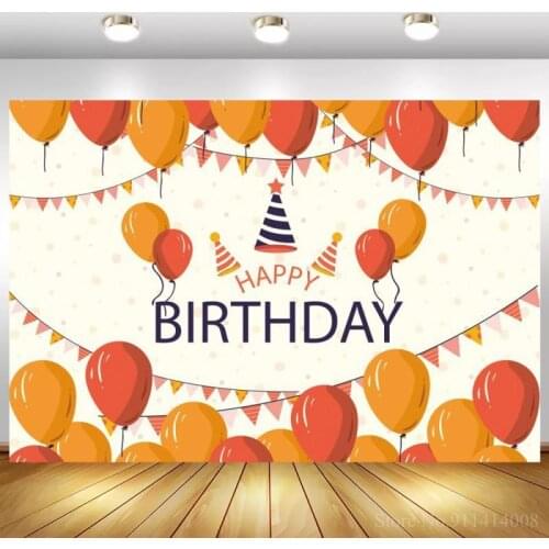 Yellow Orange Balloons Happy Birthday Banner Backdrops Cake Smash Table Decor Children Toys Candy Party Photo Background