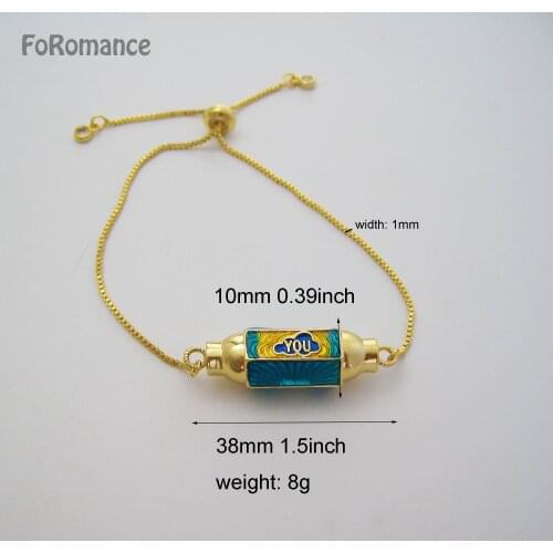 Foromance LADY ADJUSTABLE SIZE YELLOW GOLD PLATED WORD YOU AND ME BLUE ENAMELLED BRACELET Jewelry making DIY Charms