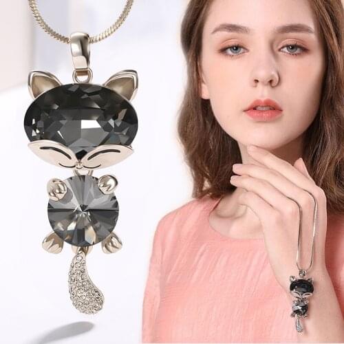 Cute Fox Gold Necklaces & Pendants for Women 2021 Winter Jewelry Fashion Crystal Long Necklace Collier Femme Christmas Gift