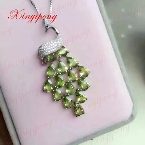 925 sterling silver with 100% natural female peridot pendant necklace Luxury and generous