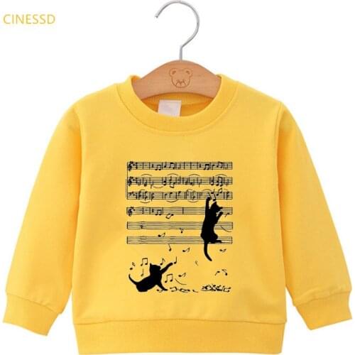 Funny Musical Note Black Cat Print Winter Sweatshirt For Children Hoodies For Teen Girls Boys Clothes Thick Pullovers Fleece Top