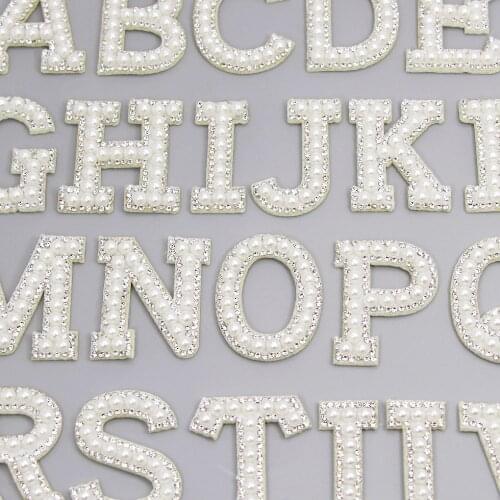 1Pcs English Letter Patch A-Z Pearl Rhinestone Patches For Clothing White Pearl Applique DIY Name For Bags/Shoes/Dresses