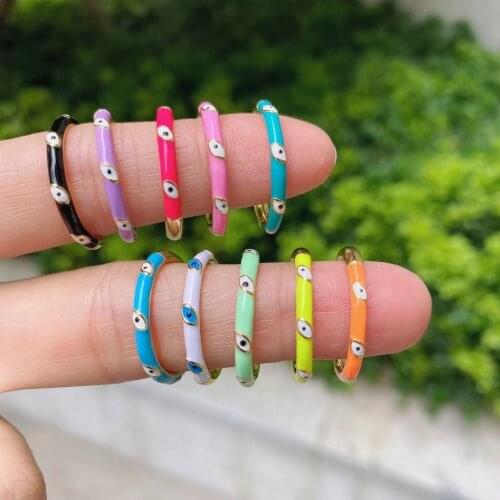 10PCS, Enamel Eye Shape Cute Lucky Turkish Jewelry Open Adjusted Colorful Finger Band Rings