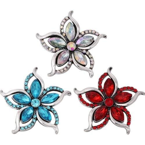 10pcs/lot New Arrival 18mm Metal Snap Jewelry Crystal Rhinestone Flower Snap Buttons for Women fit 18mm Snap Button Bracelet