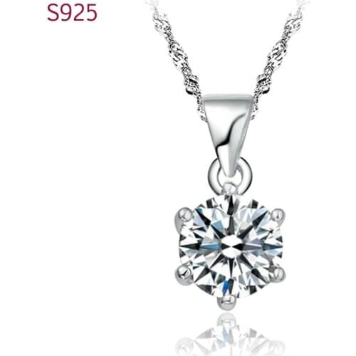 100% Genuine Real Pure Solid 925 Sterling Silver Pendants Women Fine Jewelry Six Jaw Cubic Zircon Crystal Fashion No Necklace