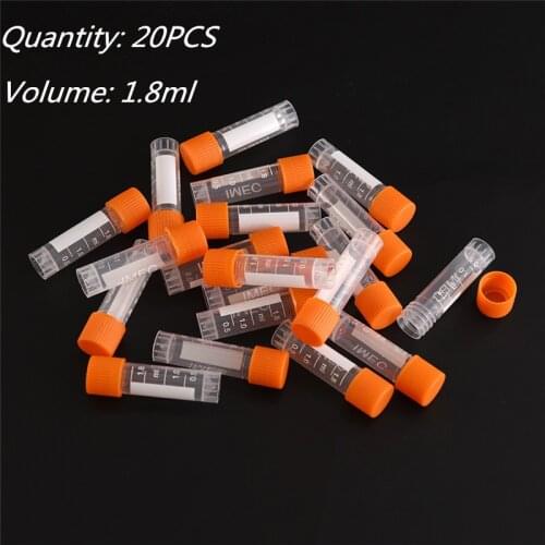 20pcs Centrifuge Tubes 1.8ml PP Lab Analysis Freezing Tubes Centrifuge Tube Volume Vials Bottles With Screw Cap Color Random