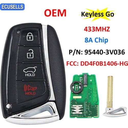 4 Button OEM Keyless Go Smart Remote Car Key 433Mhz 8A Chip for Hyundai Azera 2015 - 2018 P/N: 95440-3V036 FCC ID: DD4F0B1406-HG