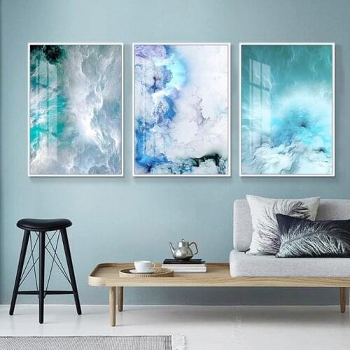 Abstract Canvas Poster 3 Pieces Blue Marble Wave Wall Art Decor Nordic Wall Pictures for Living Room Home Decoration Paintings