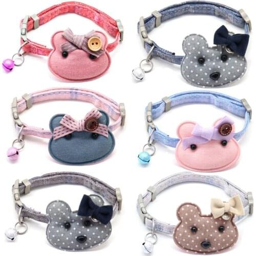 Pet Accessories Cute Cartoon Bear with Bell Pet Cat Collar Adjustable Chihuahua Bichon Dogs Necklace Puppy Cats Collars