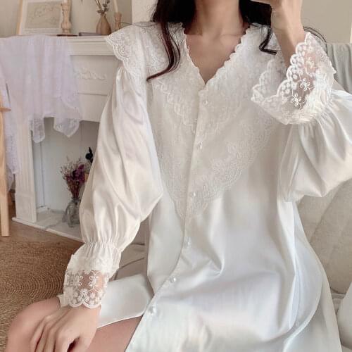 White Dress Women Lace Nightie Embroidery Chiffon Sexy Nightwear Free Shipping Summer Home Clothes Nightgown Shirts