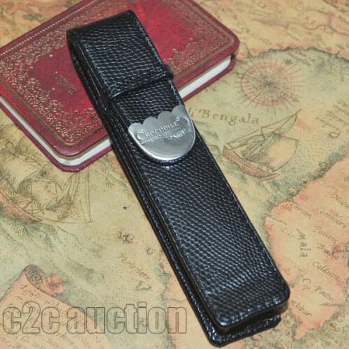 Most popular Crocodile Skin exquisite carving pattern PU leather pen case black gift pen case accommodates single pen