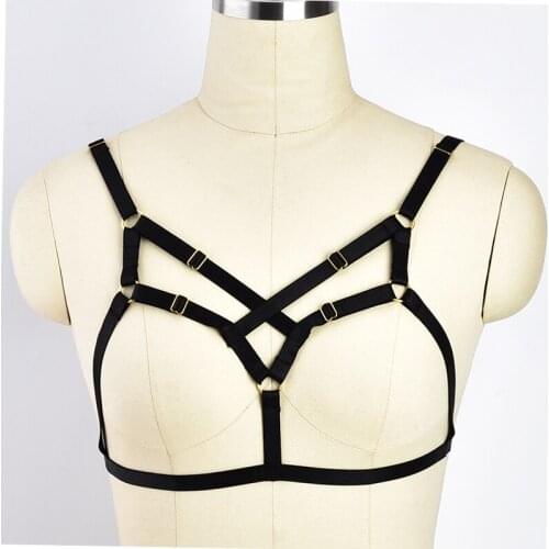 90s Punk Gothic Black Body Harness Belt Adjustable harness Strappy Tops Cage Bra Bodysuit Crop Top Bondage Harness belt