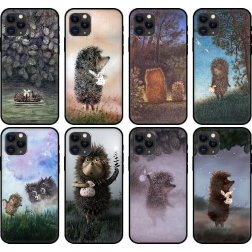 Black tpu case for iphone 5 5s se 2020 6 6s 7 8 plus x 10 XR XS 11 12 mini pro MAX back cover Hedgehog in the Fog
