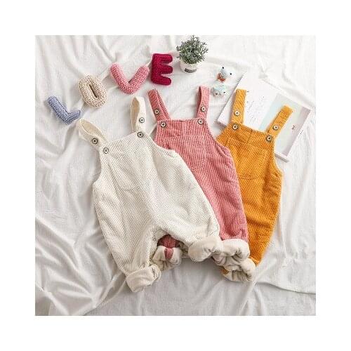 Korean Winter Childrens Clothing 2020 New Children Plus Velvet Overalls 0-4 Years Baby Boys and Girls Corduroy Suspenders Pants