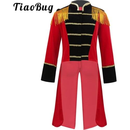 Kids Halloween Long Sleeves Stand Collar Fringes Gold Trimmings Tailcoat Jacket Boys Roleplay Party Ringmaster Circus Costume