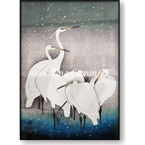 Group of Egrets Vintage Poster Ohara Koson Japanese Bird Art Antique Animal Painting Canvas Print Wall Art Home Room Decoration