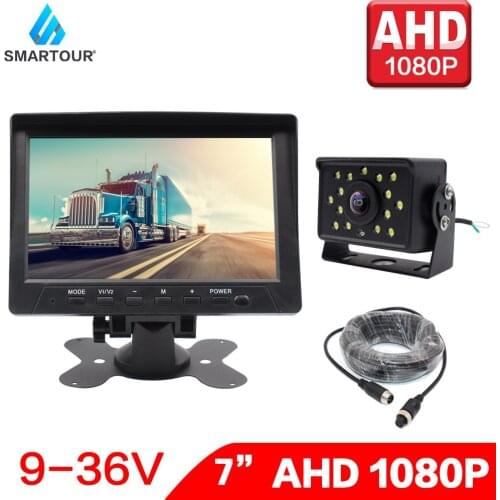 180 Deg LED Fisheye CCD Vehicle Backup Reverse Camera 4-Pin Connector + 7" LCD Color TFT AHD Rear View Monitor For Bus Truck RV