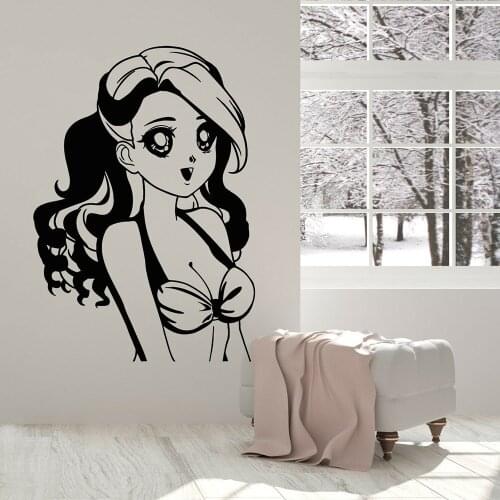 Kawaii Girls Vinyl Wall Decal Bedroom Decor Beautiful Anime Teen Girl Oriental Manga Stickers Mural Removable P635