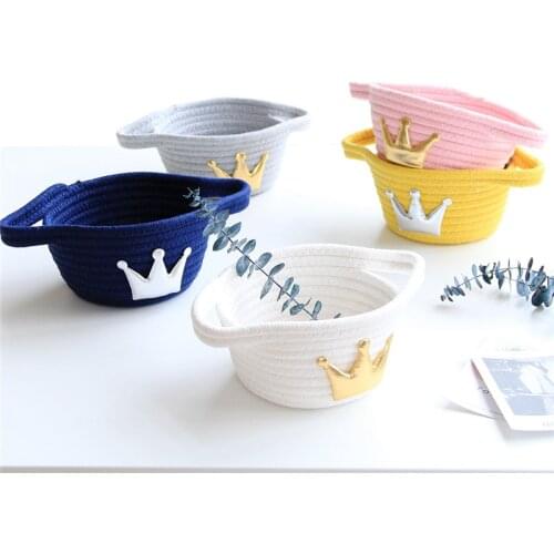 Nordic Crown Cotton Rope Wowen Storage Baskets With Handles Desktop Sundries Finishing Basket Kids Toys Cosmetic Organizer Box