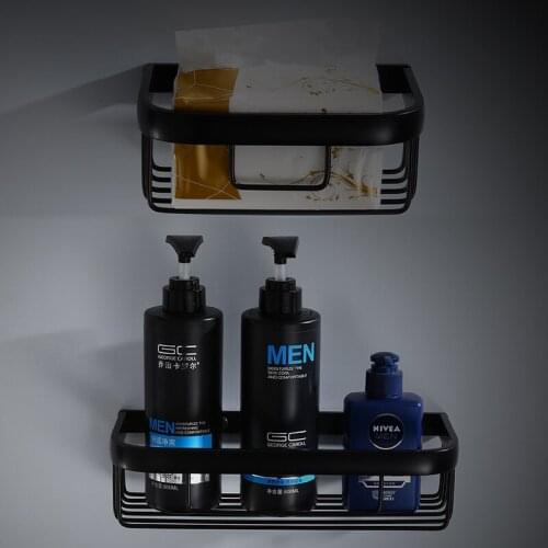 Square Bathroom Shelf Aluminum Black Shower Shampoo Soap Holder Bathroom Shelf Bathroom Accessory Storage Organizer Rack Holder