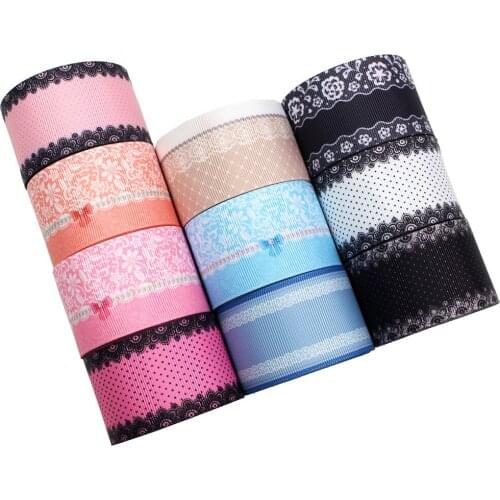 1-1/2'' 5Yflowers pattern Grosgrain Ribbon DIY Handmade Bow Ribbon Decoration Gift Wrapping RibbonL-20406-245