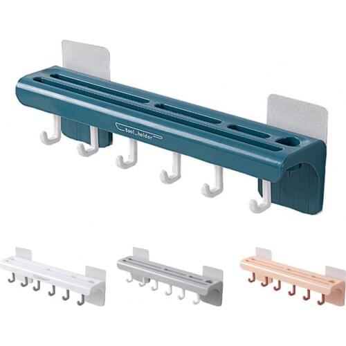 Multi Function Strip Holder Storage Rack Wall Mounted Self-adhesive ABS Punch-free Kitchen Utensils Hollow Storage for Home