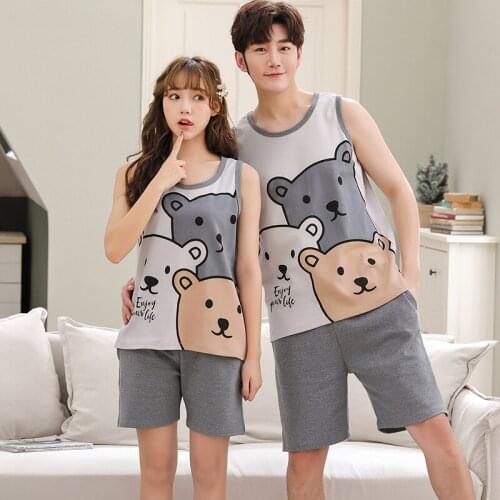 Fashion Cartoon Couples Lovers Vest Pants Pajamas Sleeveless Vest Pyjamas Boy Girl Undershirt Mans Womans Sleepwear 6535Cotton