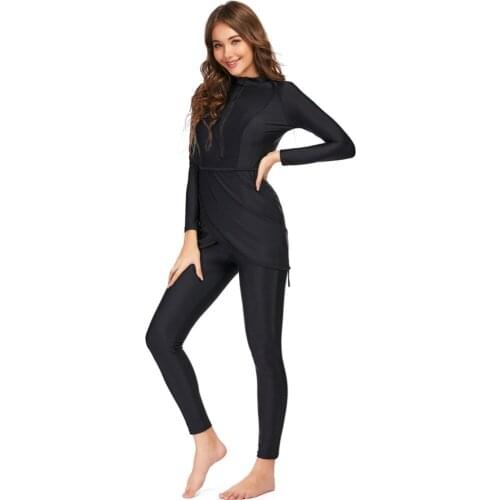Muslim Swimsuit Black Burkinis 2020 Women Plus Size Modest Clothing Islamic Long Sleeves Muslimah Hijab Full Cover Swimwears