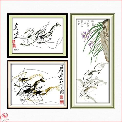 Shrimp Cross Stitch Kit 14CT 11CT Canvas Printed Fabric Embroidery Kit DIY Needlework Sewing Set Home Decoration Craft Painting