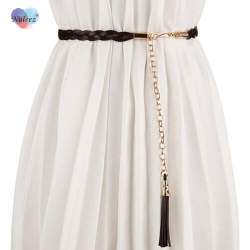 Nuleez Hand-Woven Belt Women Genuine Leather Cow-skin Dress Belt Waist Decoration