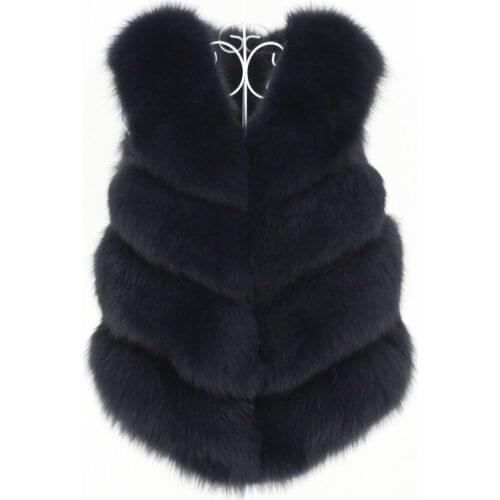 OFTBUY 2021 Winter Jacket Women Black Real Fur Vest Coat Natural Big Fluffy Fox Fur Outerwear Streetwear Thick Warm Sleeveless