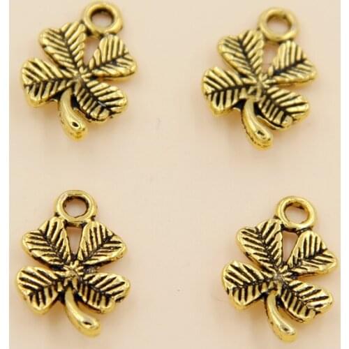 Wholesale 80pcs Tibetan Gold Four-leaf Clover Charms Pendants 10x15mm