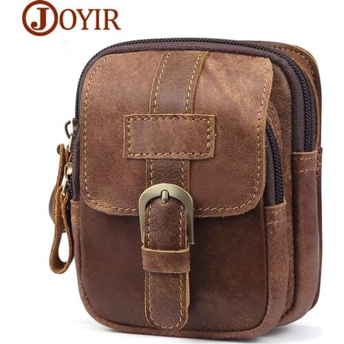 JOYIR Waist Packs For Men Zipper Mens Genuine Leather Hip Bag Waist Packs Travel Fanny Bags Pack Male Small Waists Bag for man