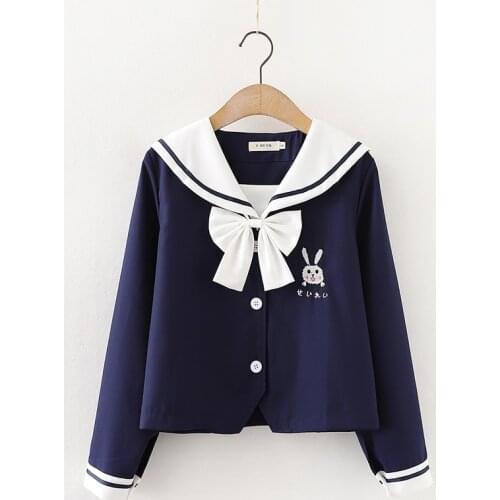 Japanese Lolita Kawaii White Shirts Women Cute Rabbit Bunny JK School Uniform Anime Blouse Girls Sailor Cosplay Tie Front Tops