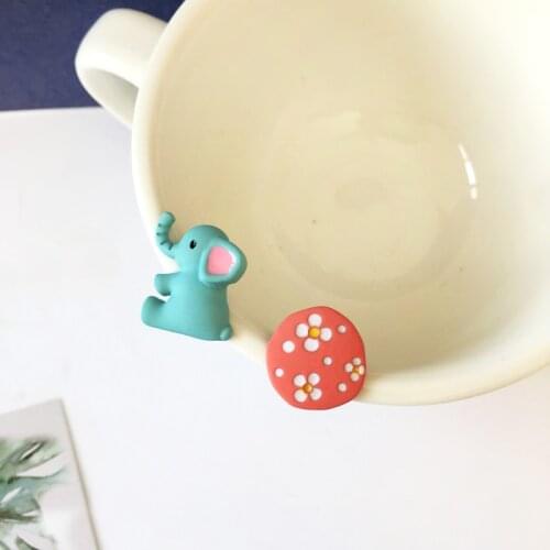 S925 Needle Cute cartoon baby elephant small fresh flower girl asymmetrical earrings