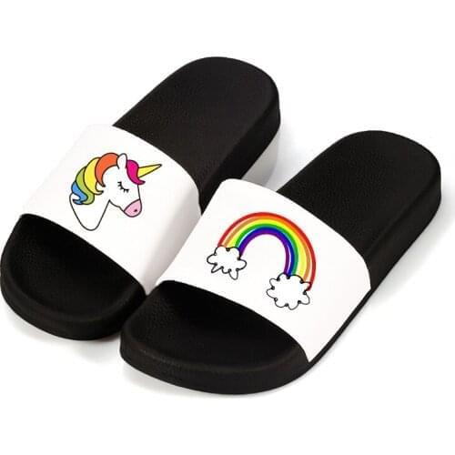Sandals For Women 2021Kawaii unicorn Pattern Home Slippers Flat Cartoon Flip Flops Ladies Slides Non-slip Shoes For Women