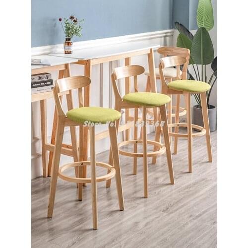 Solid Wood Bar Chair Family Back Chair Nordic Bar Chair High Stool Modern Simple Milk Tea Shop Bar Stool