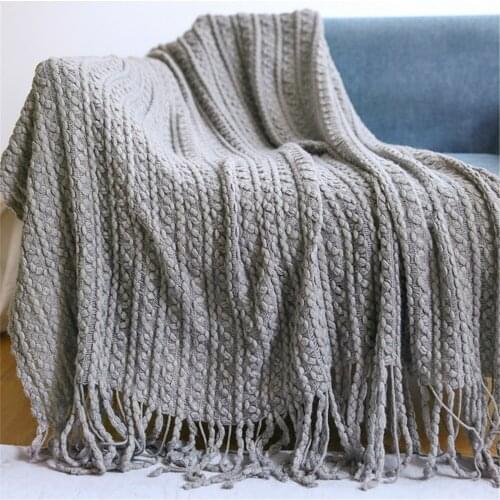 Gray Jacquard Knitting Throw Blanket Bed Sofa Towel Office Rest Nap Air conditioning Throw Home Textile Bedside Blankets