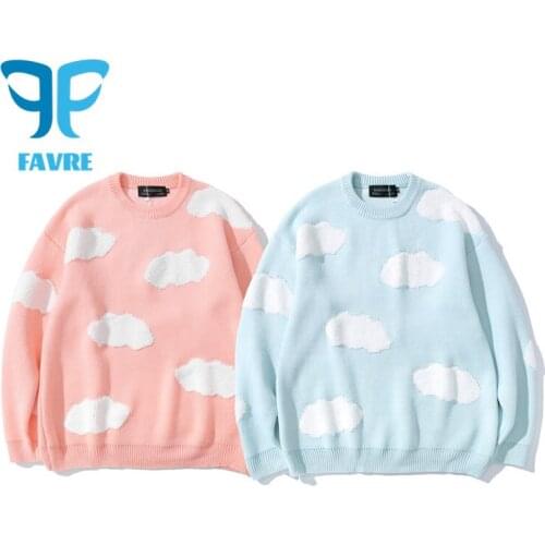 FAVRE Sweaters Pullovers Men Cloud Jacquard Sweater Women O-Neck Knitted Loose Casual Couple Jumpers BF Harajuku Streetwear