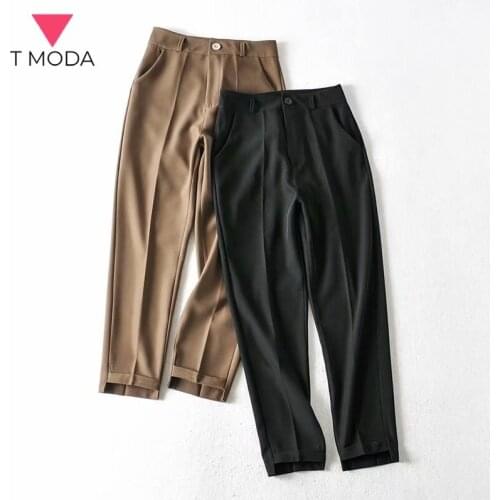 T MODA 2021 Summer Women Chic Fashion Office Wear Straight Pants Vintage High Waist Female Trousers Mujer Lady Suit Pants